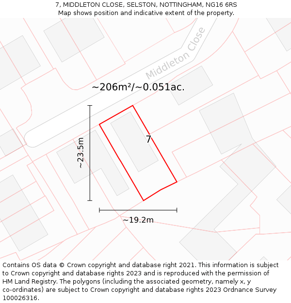 7, MIDDLETON CLOSE, SELSTON, NOTTINGHAM, NG16 6RS: Plot and title map