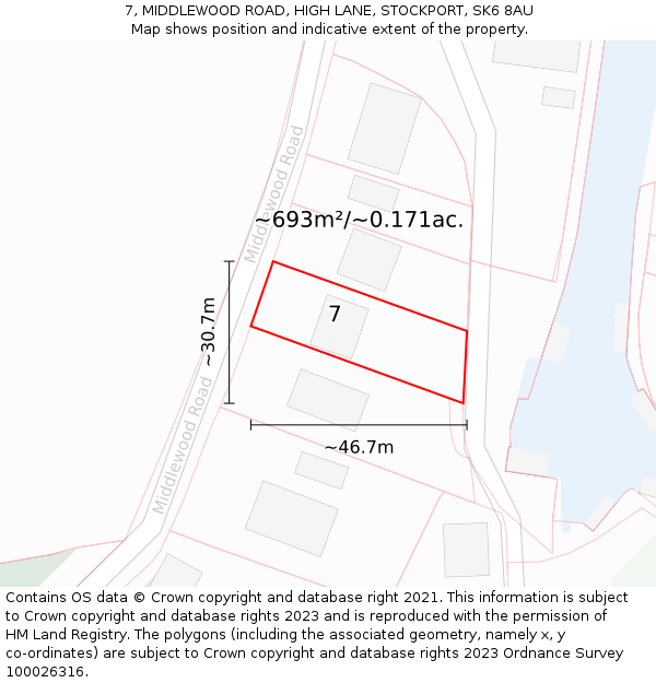 7, MIDDLEWOOD ROAD, HIGH LANE, STOCKPORT, SK6 8AU: Plot and title map