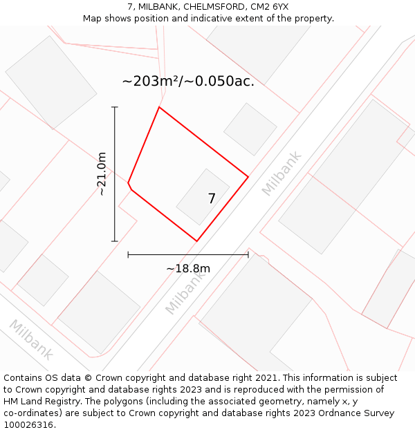 7, MILBANK, CHELMSFORD, CM2 6YX: Plot and title map