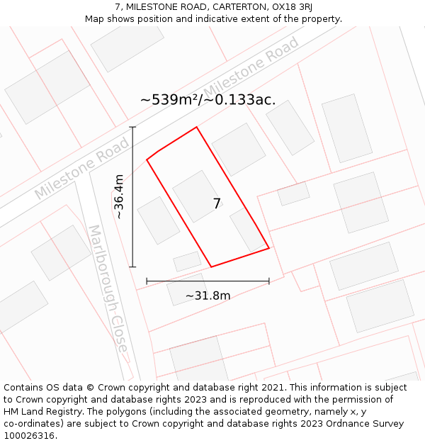 7, MILESTONE ROAD, CARTERTON, OX18 3RJ: Plot and title map
