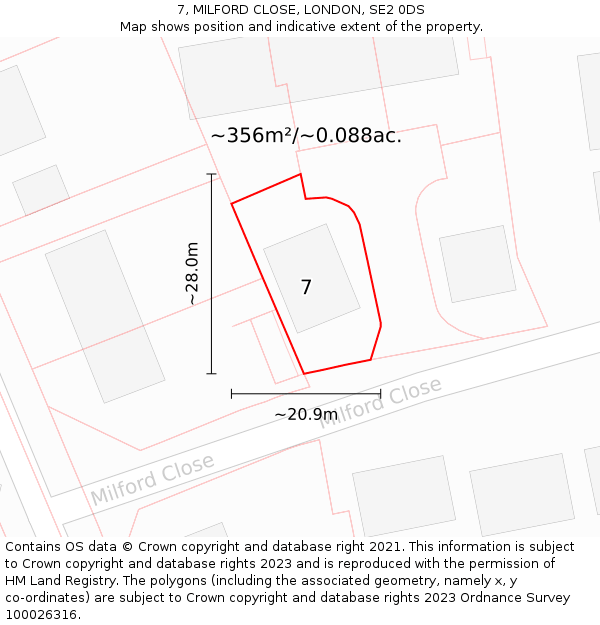 7, MILFORD CLOSE, LONDON, SE2 0DS: Plot and title map