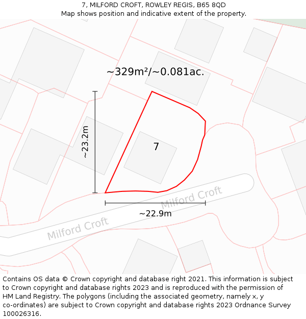 7, MILFORD CROFT, ROWLEY REGIS, B65 8QD: Plot and title map