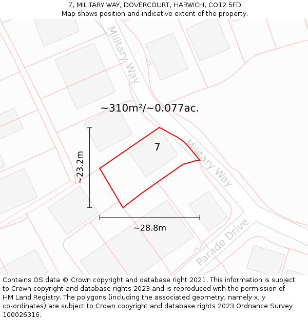 7, MILITARY WAY, DOVERCOURT, HARWICH, CO12 5FD: Plot and title map