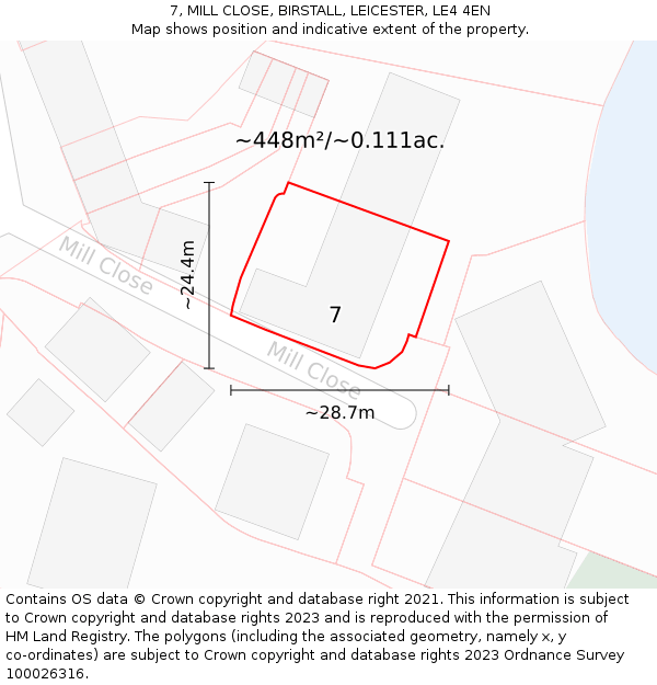 7, MILL CLOSE, BIRSTALL, LEICESTER, LE4 4EN: Plot and title map