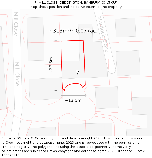 7, MILL CLOSE, DEDDINGTON, BANBURY, OX15 0UN: Plot and title map