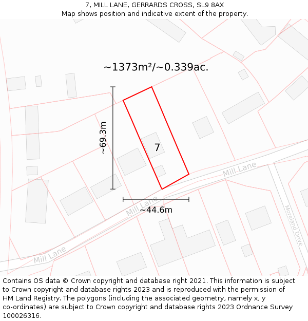 7, MILL LANE, GERRARDS CROSS, SL9 8AX: Plot and title map