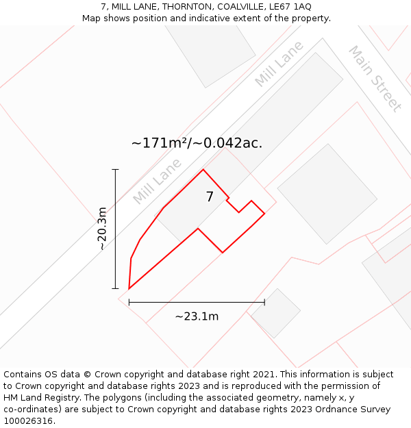 7, MILL LANE, THORNTON, COALVILLE, LE67 1AQ: Plot and title map