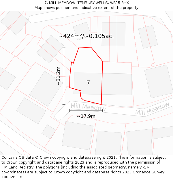 7, MILL MEADOW, TENBURY WELLS, WR15 8HX: Plot and title map