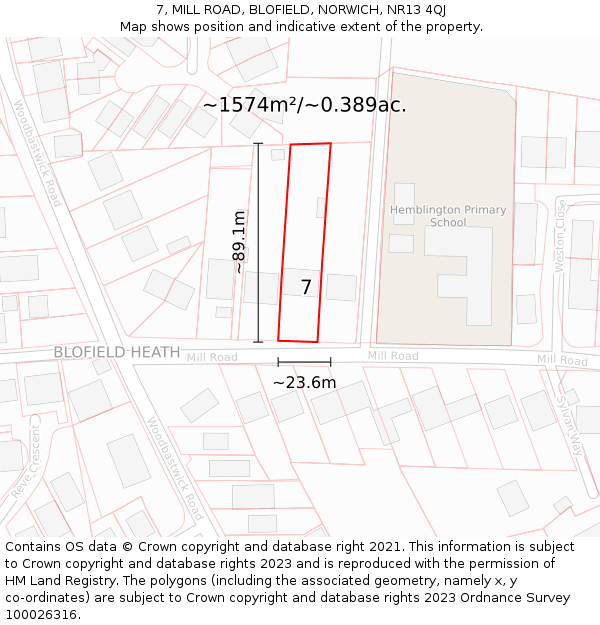 7, MILL ROAD, BLOFIELD, NORWICH, NR13 4QJ: Plot and title map