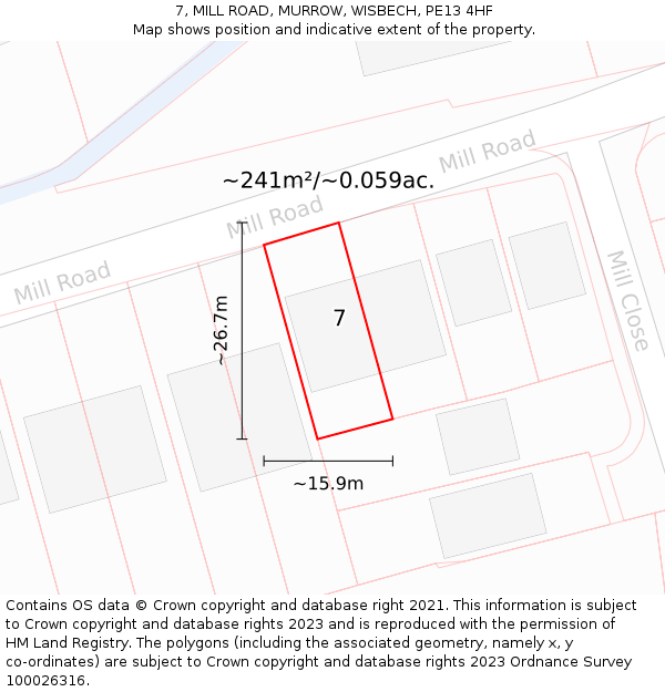 7, MILL ROAD, MURROW, WISBECH, PE13 4HF: Plot and title map