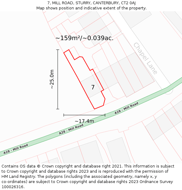 7, MILL ROAD, STURRY, CANTERBURY, CT2 0AJ: Plot and title map