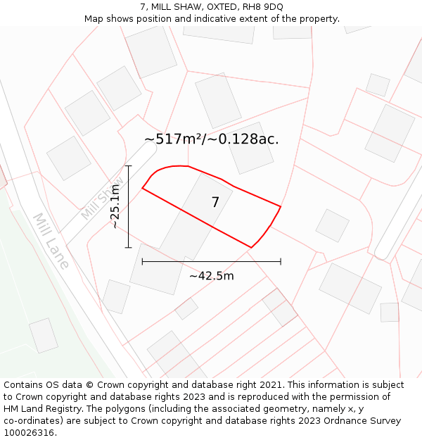 7, MILL SHAW, OXTED, RH8 9DQ: Plot and title map