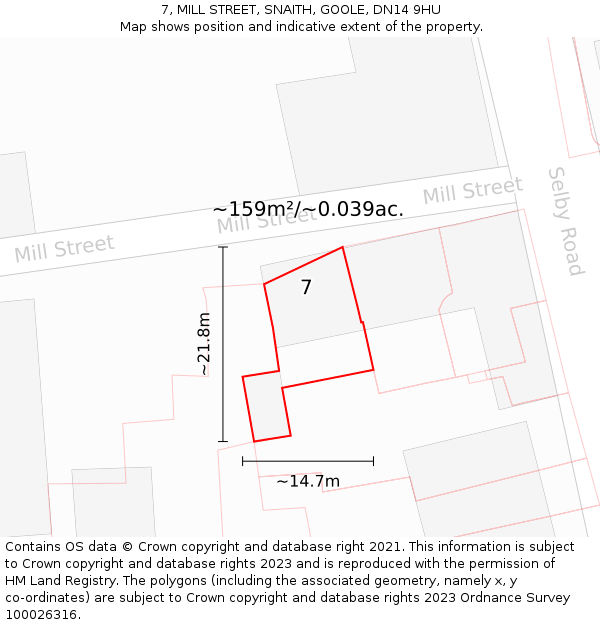 7, MILL STREET, SNAITH, GOOLE, DN14 9HU: Plot and title map