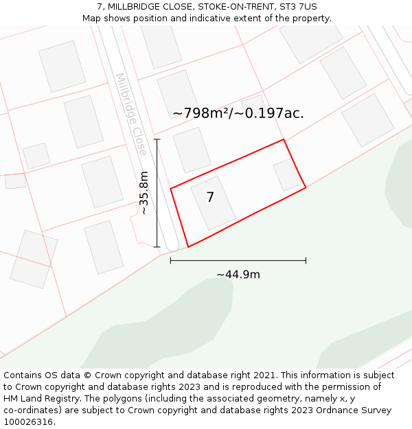 7, MILLBRIDGE CLOSE, STOKE-ON-TRENT, ST3 7US: Plot and title map