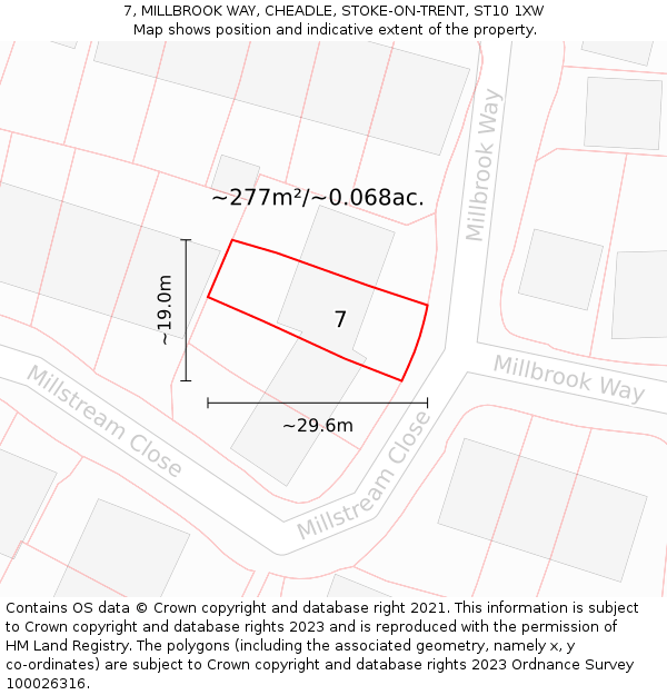 7, MILLBROOK WAY, CHEADLE, STOKE-ON-TRENT, ST10 1XW: Plot and title map