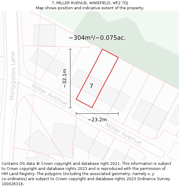 7, MILLER AVENUE, WAKEFIELD, WF2 7DJ: Plot and title map