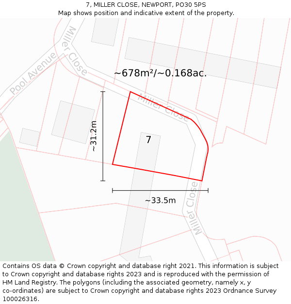 7, MILLER CLOSE, NEWPORT, PO30 5PS: Plot and title map