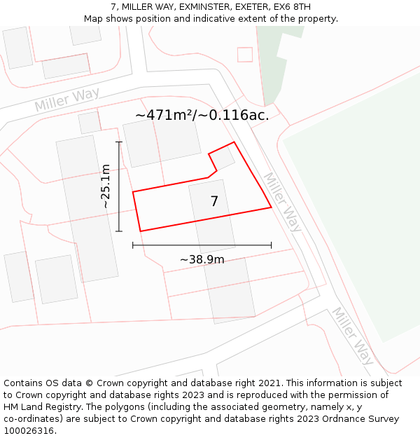 7, MILLER WAY, EXMINSTER, EXETER, EX6 8TH: Plot and title map