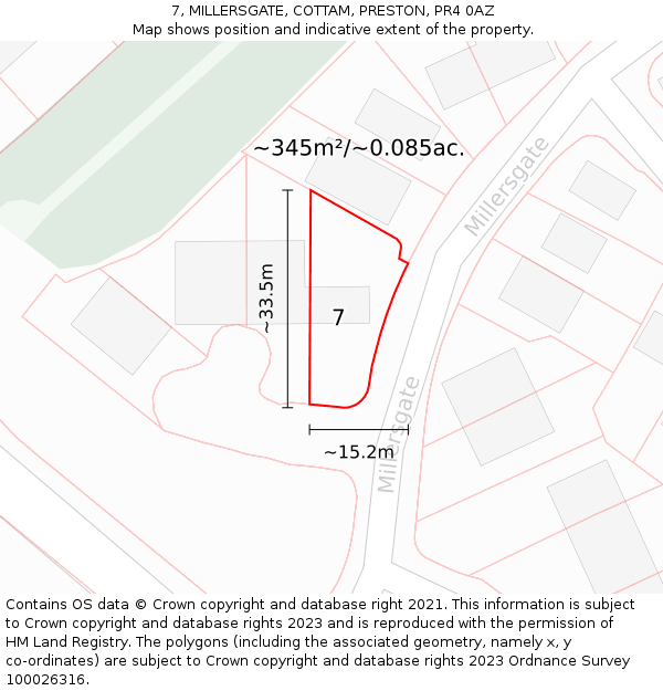 7, MILLERSGATE, COTTAM, PRESTON, PR4 0AZ: Plot and title map