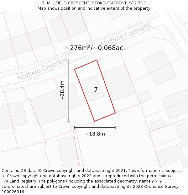 7, MILLFIELD CRESCENT, STOKE-ON-TRENT, ST2 7DG: Plot and title map