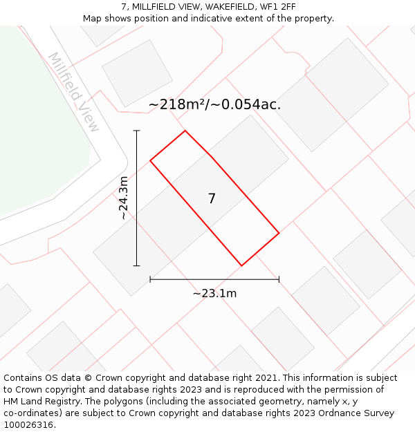 7, MILLFIELD VIEW, WAKEFIELD, WF1 2FF: Plot and title map