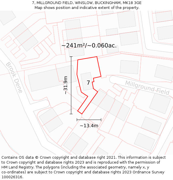 7, MILLGROUND FIELD, WINSLOW, BUCKINGHAM, MK18 3GE: Plot and title map