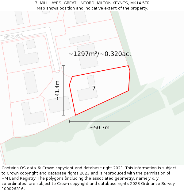 7, MILLHAYES, GREAT LINFORD, MILTON KEYNES, MK14 5EP: Plot and title map