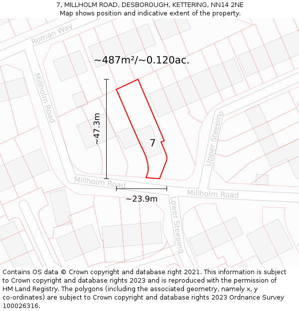 7, MILLHOLM ROAD, DESBOROUGH, KETTERING, NN14 2NE: Plot and title map