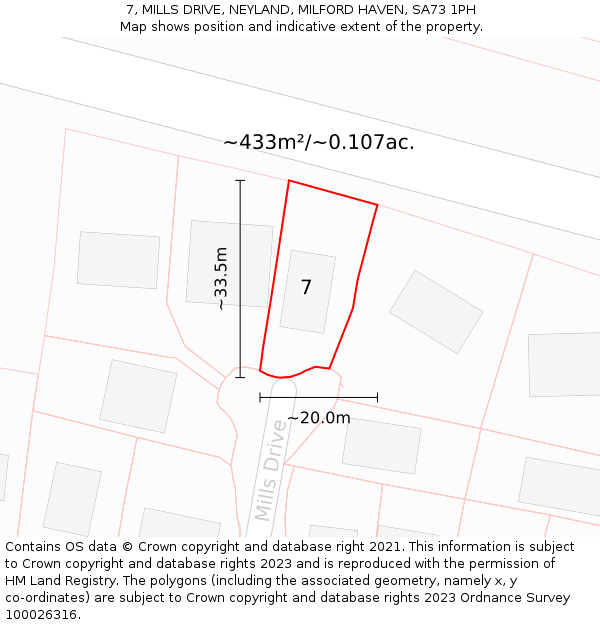 7, MILLS DRIVE, NEYLAND, MILFORD HAVEN, SA73 1PH: Plot and title map