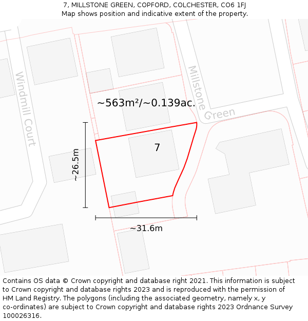 7, MILLSTONE GREEN, COPFORD, COLCHESTER, CO6 1FJ: Plot and title map