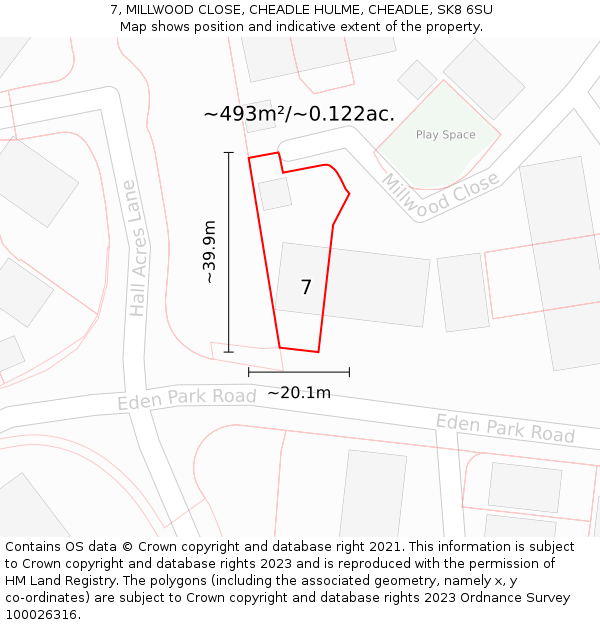 7, MILLWOOD CLOSE, CHEADLE HULME, CHEADLE, SK8 6SU: Plot and title map