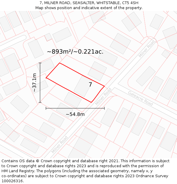 7, MILNER ROAD, SEASALTER, WHITSTABLE, CT5 4SH: Plot and title map