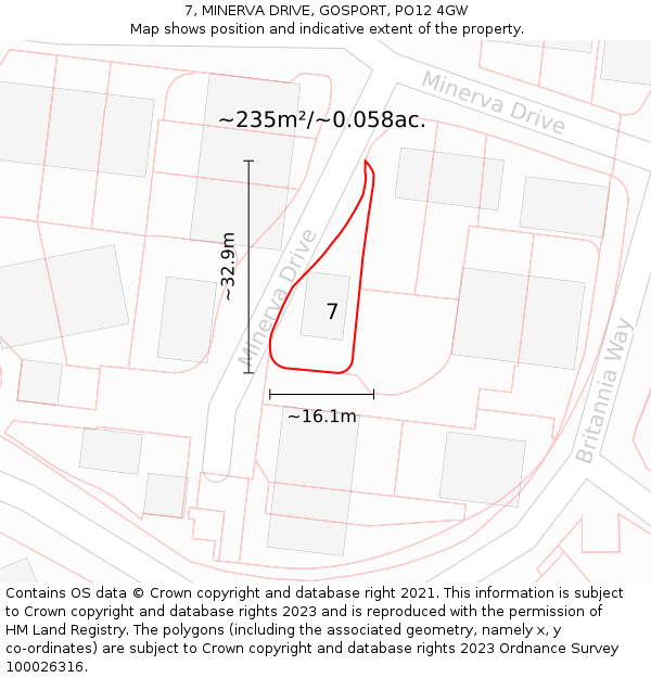 7, MINERVA DRIVE, GOSPORT, PO12 4GW: Plot and title map