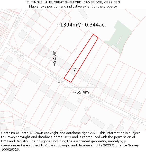 7, MINGLE LANE, GREAT SHELFORD, CAMBRIDGE, CB22 5BG: Plot and title map