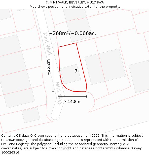 7, MINT WALK, BEVERLEY, HU17 8WA: Plot and title map