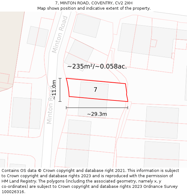 7, MINTON ROAD, COVENTRY, CV2 2XH: Plot and title map