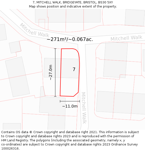 7, MITCHELL WALK, BRIDGEYATE, BRISTOL, BS30 5XY: Plot and title map