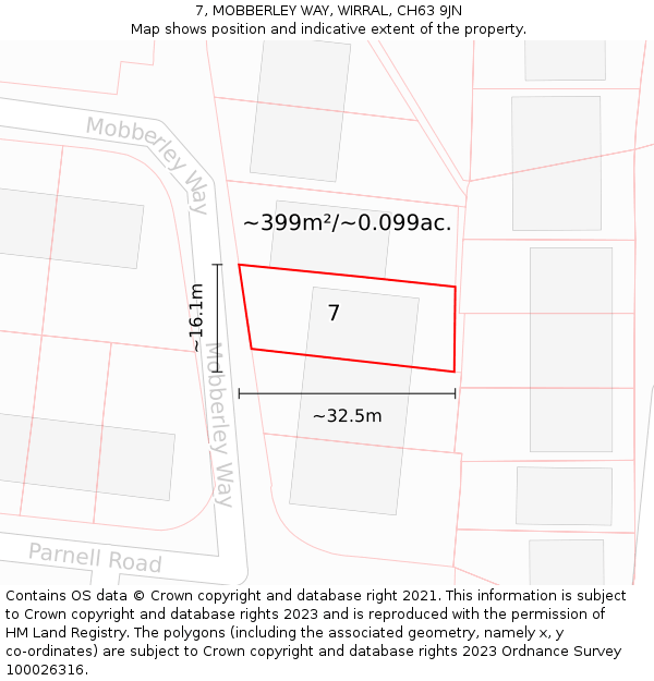 7, MOBBERLEY WAY, WIRRAL, CH63 9JN: Plot and title map