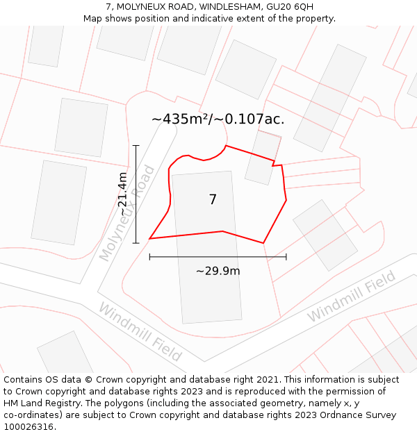 7, MOLYNEUX ROAD, WINDLESHAM, GU20 6QH: Plot and title map