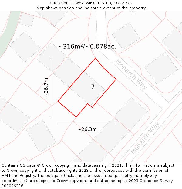 7, MONARCH WAY, WINCHESTER, SO22 5QU: Plot and title map