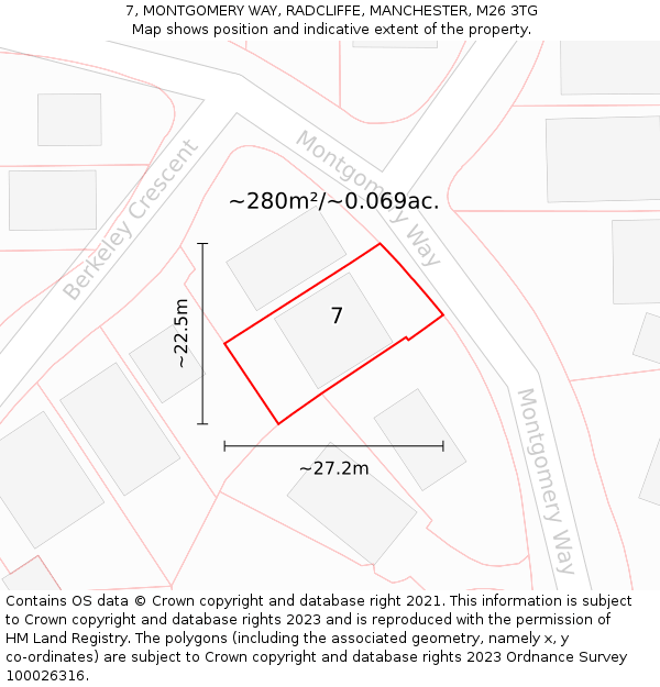 7, MONTGOMERY WAY, RADCLIFFE, MANCHESTER, M26 3TG: Plot and title map