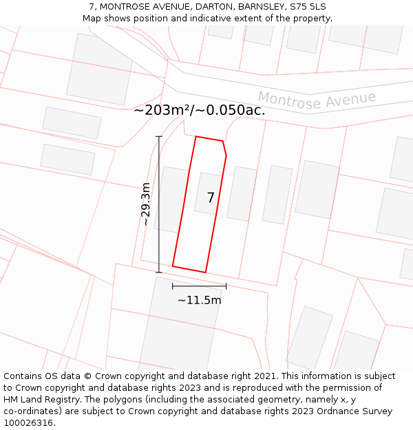 7, MONTROSE AVENUE, DARTON, BARNSLEY, S75 5LS: Plot and title map