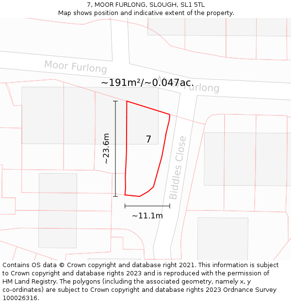 7, MOOR FURLONG, SLOUGH, SL1 5TL: Plot and title map
