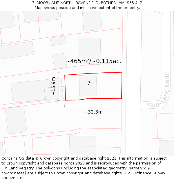 7, MOOR LANE NORTH, RAVENFIELD, ROTHERHAM, S65 4LZ: Plot and title map