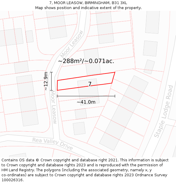 7, MOOR LEASOW, BIRMINGHAM, B31 3XL: Plot and title map