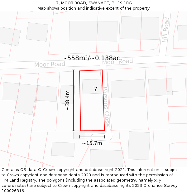 7, MOOR ROAD, SWANAGE, BH19 1RG: Plot and title map