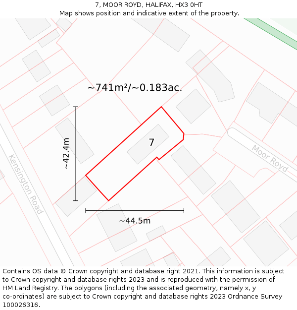 7, MOOR ROYD, HALIFAX, HX3 0HT: Plot and title map