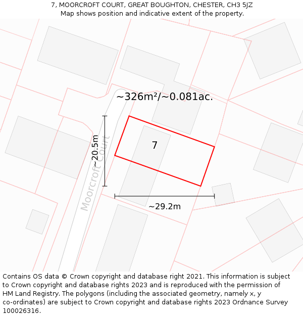7, MOORCROFT COURT, GREAT BOUGHTON, CHESTER, CH3 5JZ: Plot and title map