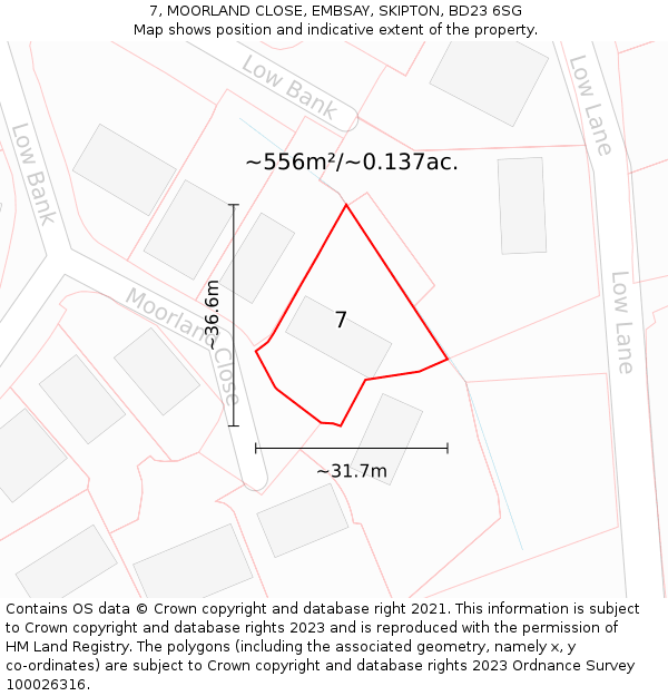 7, MOORLAND CLOSE, EMBSAY, SKIPTON, BD23 6SG: Plot and title map