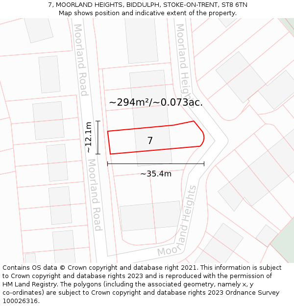 7, MOORLAND HEIGHTS, BIDDULPH, STOKE-ON-TRENT, ST8 6TN: Plot and title map